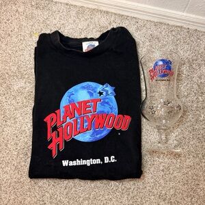 Planet Hollywood Black T-Shirt and Glass Set vintage 90’s
